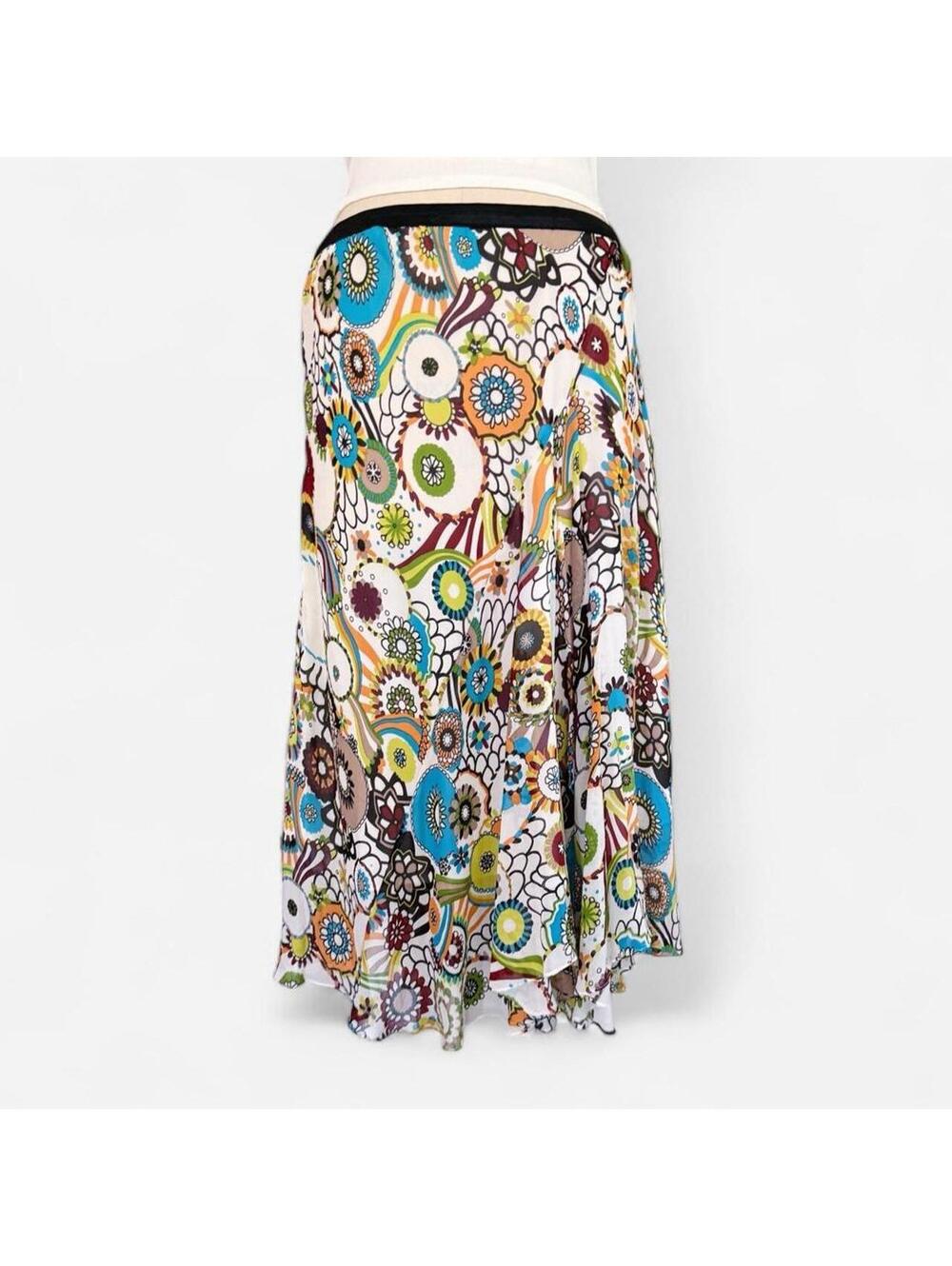 Vintage 90s Silk Fairy Floral Paisley Print Maxi Skirt Whimsy